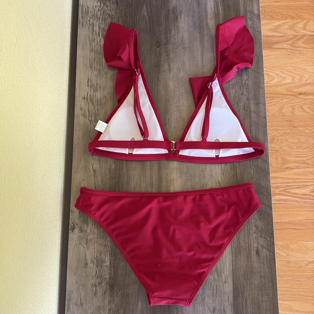 Bikini Burgundy Red Ruffle Bikini Set Size Medium - Picture 2 of 12
